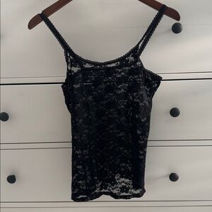 Smart & Sexy Allover Lace Tank L Black Sheer Floral Cami Y2K WhimsyGoth
